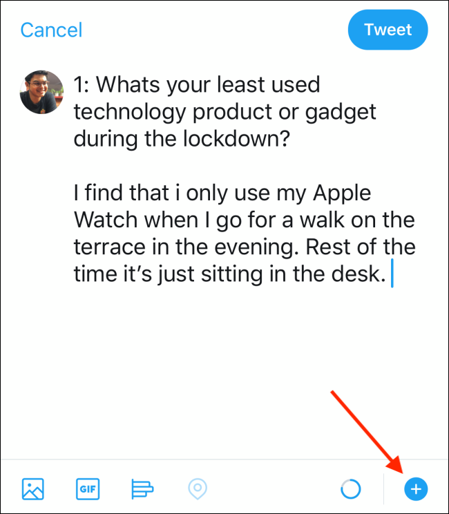 Tap on the Plus button to convert the tweet to twitter thread