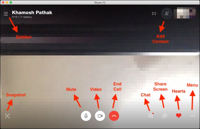 Video call interface on Skype desktop