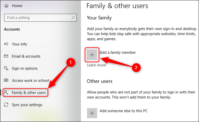 Windows 10 Family Menu