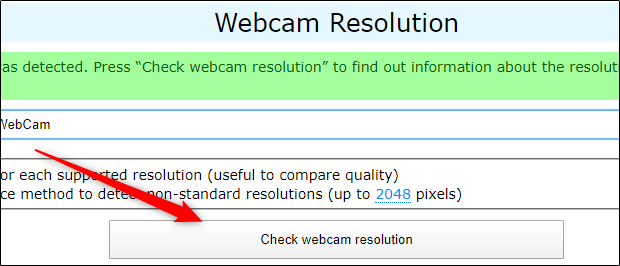 check webcam resolution