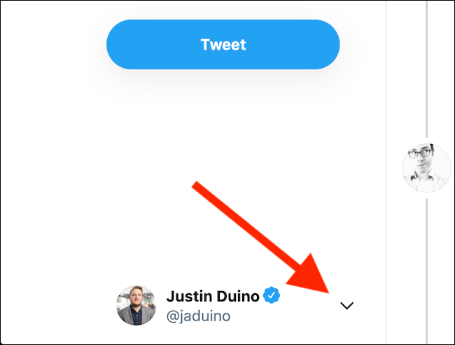 Click the arrow icon next to your Twitter avatar in the bottom-left corner
