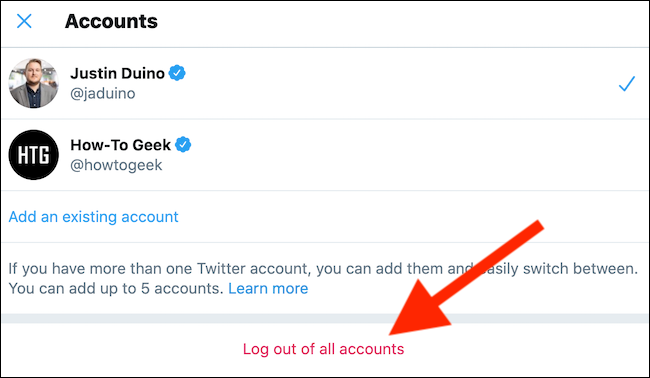 Click the "Log Out Of All Accounts" link