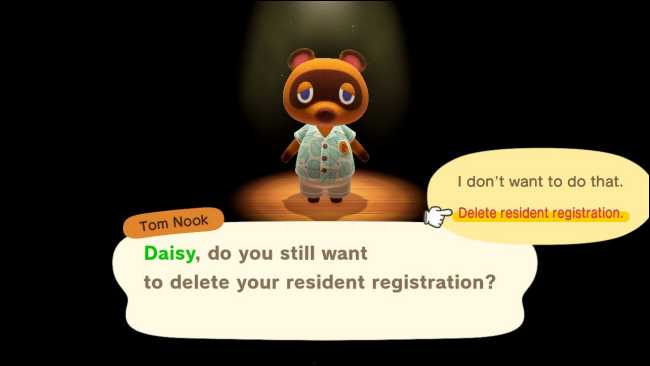 Delete Resident Data confirmation in Animal Crossing: New Horizons