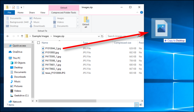 Dragging a file out of a Zip file in Windows 10