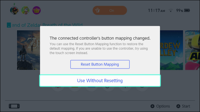 Nintendo Switch controller button function has changed failsafe message
