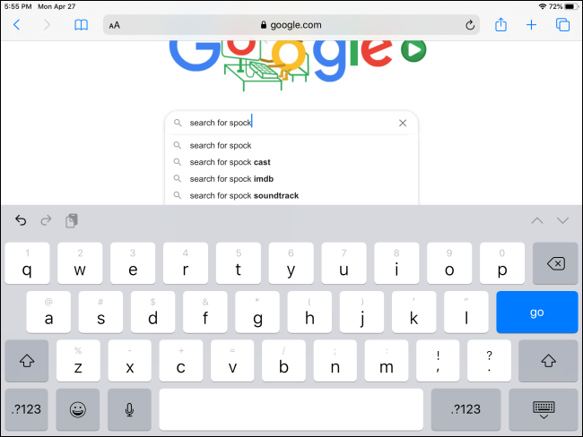 Using the iPad's onscreen keyboard to search on Google