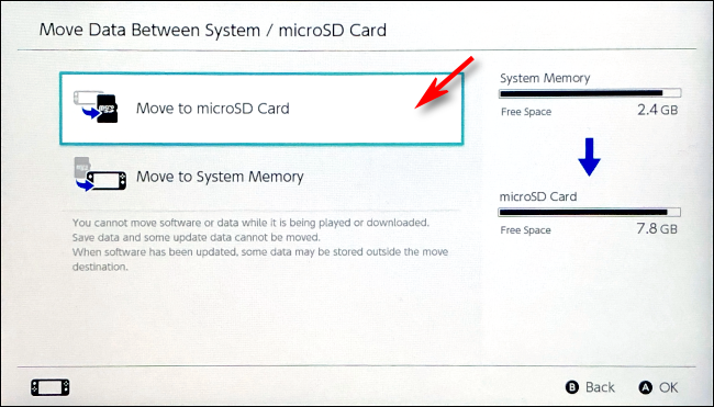Select move to microSD card on Nintendo Switch