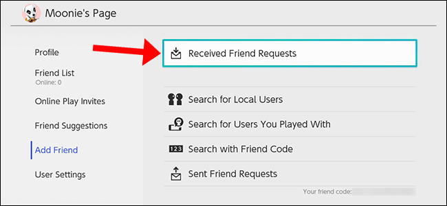 Select "Received Friend Requests" to accept or decline.