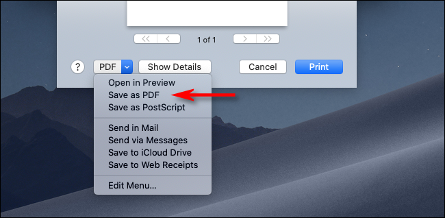 Click Save as PDF in macOS