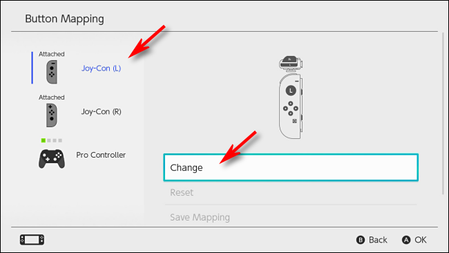Select Controller to change mapping on Nintendo Switch