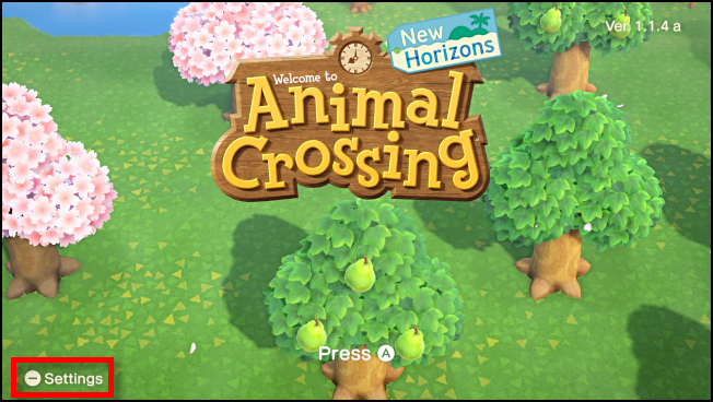 Launch options from the title screen in Animal Crossing: New Horizons