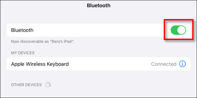 Turn off Bluetooth Switch in iPad Settings