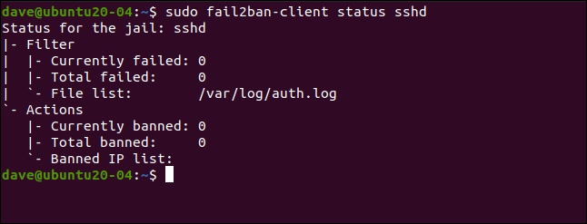 sudo fail2ban-client status sshd in a terminal window