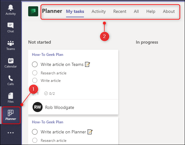 The Planner view showing all of the tasks assigned to the user.