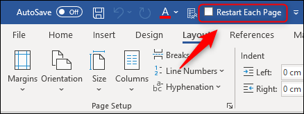 The &quot;Restart Each Page&quot; command on the toolbar.