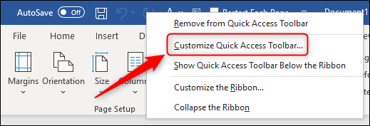 The &quot;Customize Quick Access Toolbar&quot; menu option.