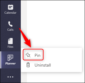 The &quot;Pin&quot; option on the context menu.