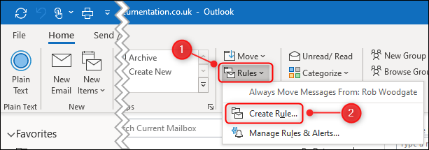 The &quot;Create Rule&quot; option in the ribbon menu.