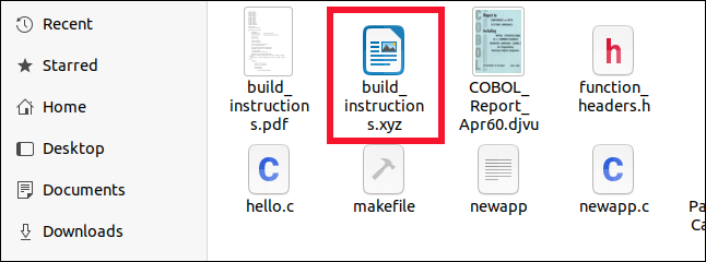 OpenDocument file correctly identified within the Files file browser, even though its extension is XYZ