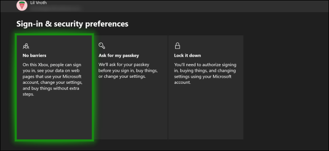 Xbox One Child Sign In Security Preferences