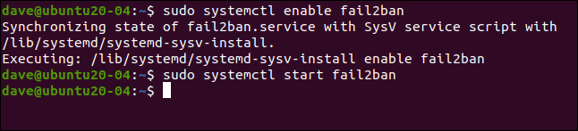 sudo systemctl enable fail2ban in a terminal window
