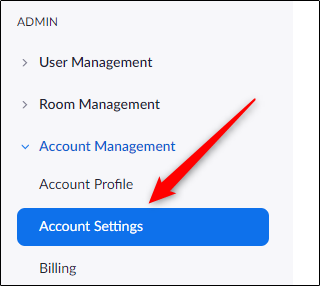Account settings tab in admin group