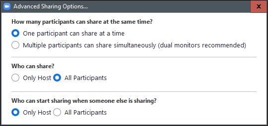 Advanced screen sharing options