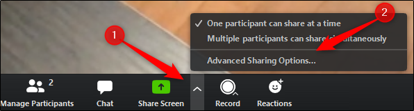 Advanced sharing options button