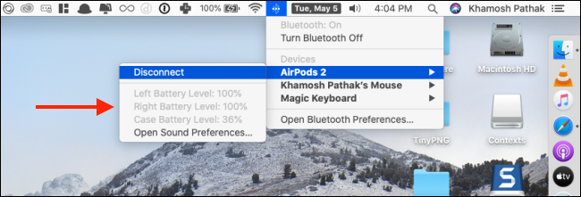 Checking AirPods Battery life on Mac