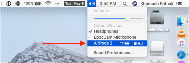 Choose your AirPods from Volume Control