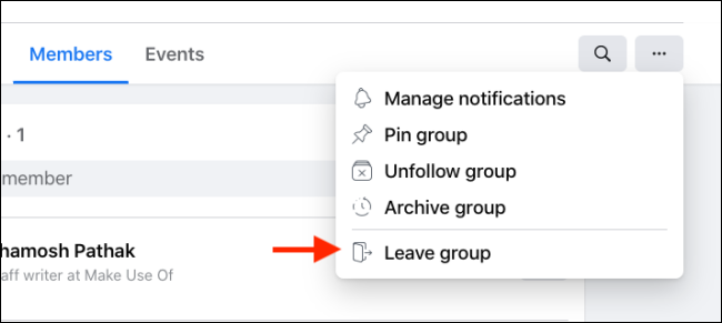 Click Leave Group from Facebook Group Menu