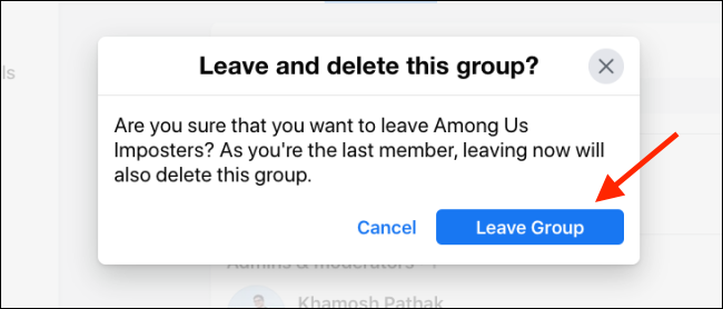 Click Leave Group to Delete Facebook Group