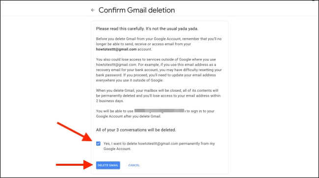 Click on Delete Account to delete your Gmail Account