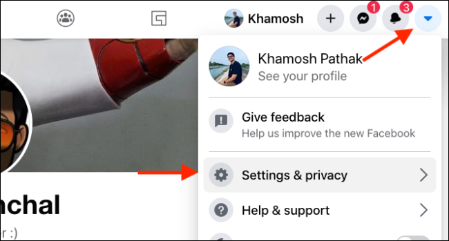 Click on Settings and Privacy from Facebook website menu