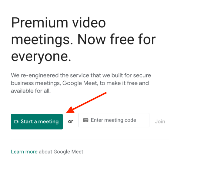 Click on Start a Meet on Google Meet