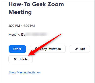 Delete button on meeting options
