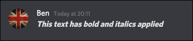 A Discord message with bold and italics applied