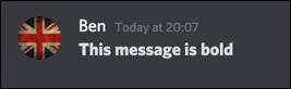 A Discord message with bold text
