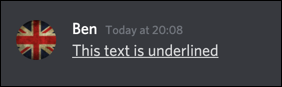 A Discord message with underlined text