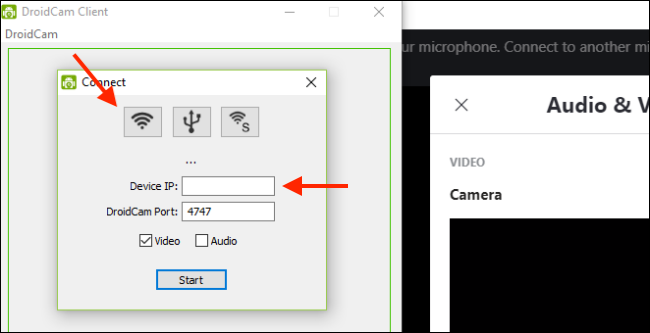 DroidCam Windows client switch to Wi-Fi option