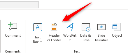 Header and Footer option in Text group