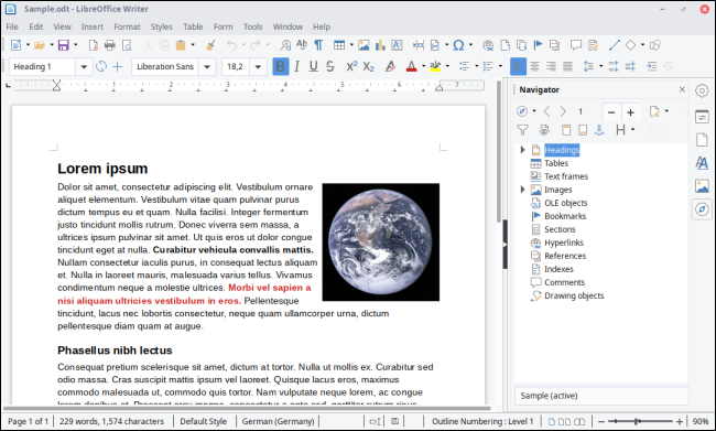 LibreOffice Writer Interface