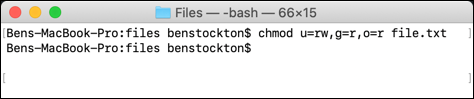 The chmod command used at the macOS terminal