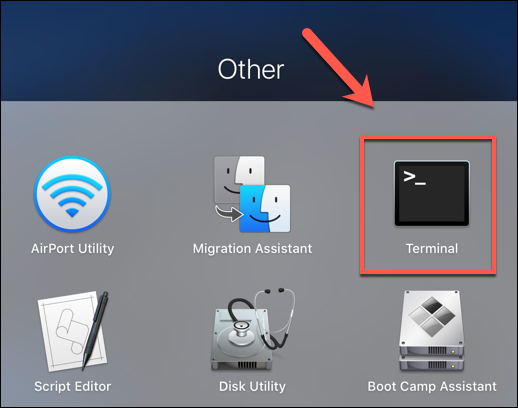 Press the Launchpad icon on the Dock, then click the &quot;Terminal&quot; option in the &quot;Other&quot; folder to launch the Terminal app