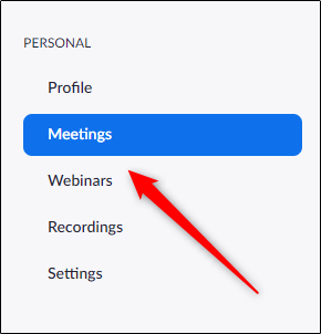 Meetings tab in Zoom web portal