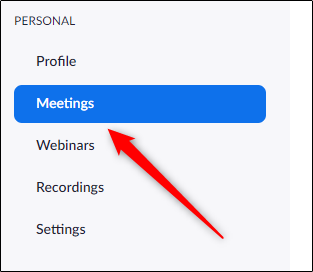 Meetings tab in left-hand pane