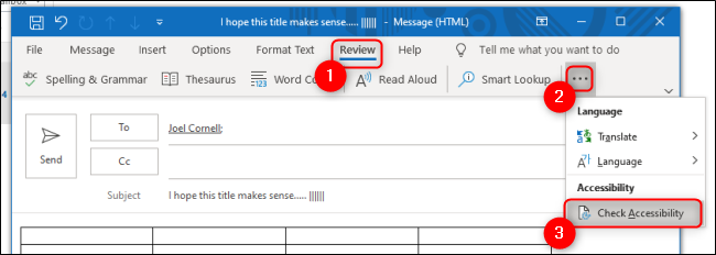 Outlook Accessbility Checker Under Review Tab