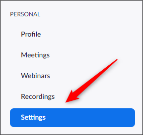 Settings tab in the left hand pane of the Zoom Portal
