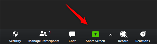 Share screen button at bottom of window