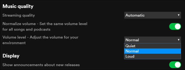 Spotify's volume level settings